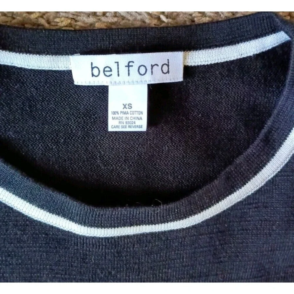 Belford Sweater Women Size XS Black White Lace Up Hem Pima Cotton Minimalist
